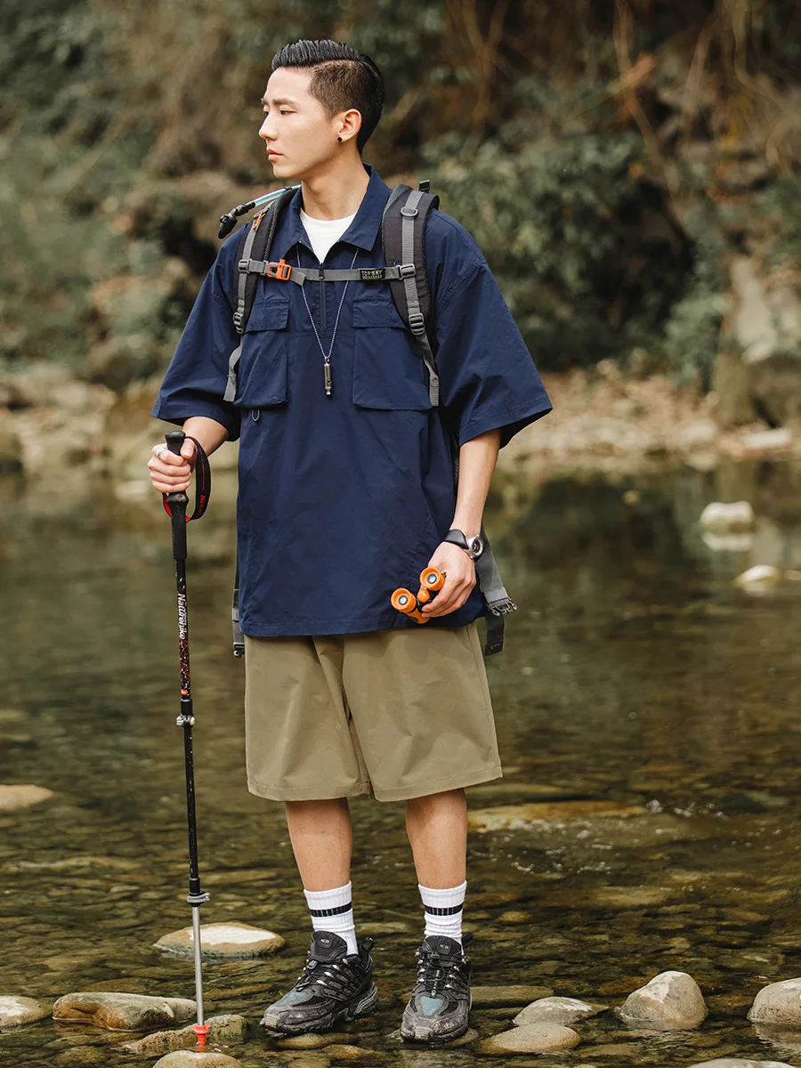 

Japanese outdoor shorts, five-quarter pants, loose straight overalls, solid color casual pants