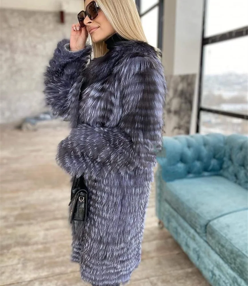 総丈86 シルバーフォックス ファーコート リアルファー 毛皮 L 毛並み◎ シルバーフォックス ファッション 総丈86 シルバーフォックス