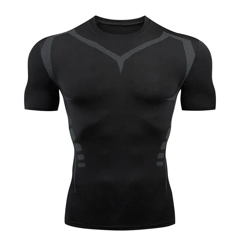 thumbnail image 4 of 2024pro Nueva camiseta de manga corta de entrenamiento de fútbol azul de compresión muscular ajustada para hombre para correr, 4 of 5