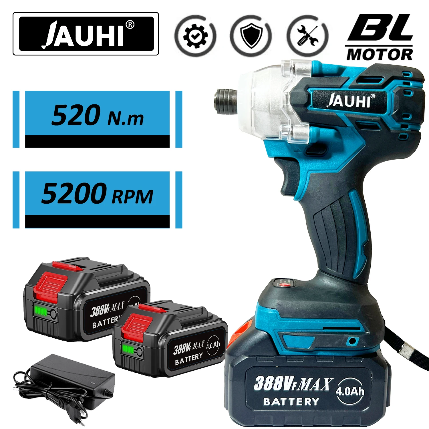 

520N.M Brushless Drill Cordless Electric Impact Wrench Rechargeable 1/4 Square Drive Wrench Power Tool For Makita 18v Battery