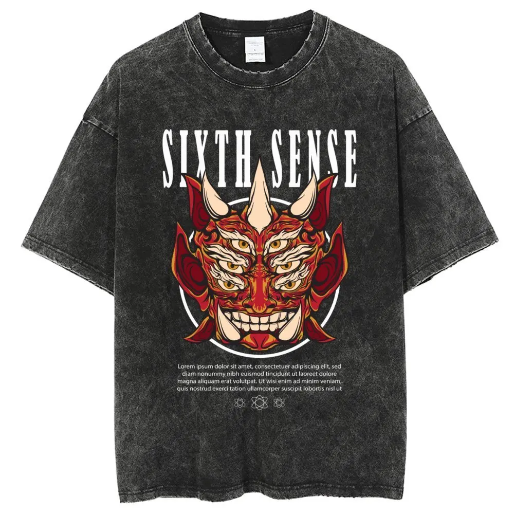 

Anime Devils Printed T Shirt Men Retro Washed 100% Cotton Tops Tees Harajuku Tshirt 2023 Streetwear Hip Hop Male T-shirts