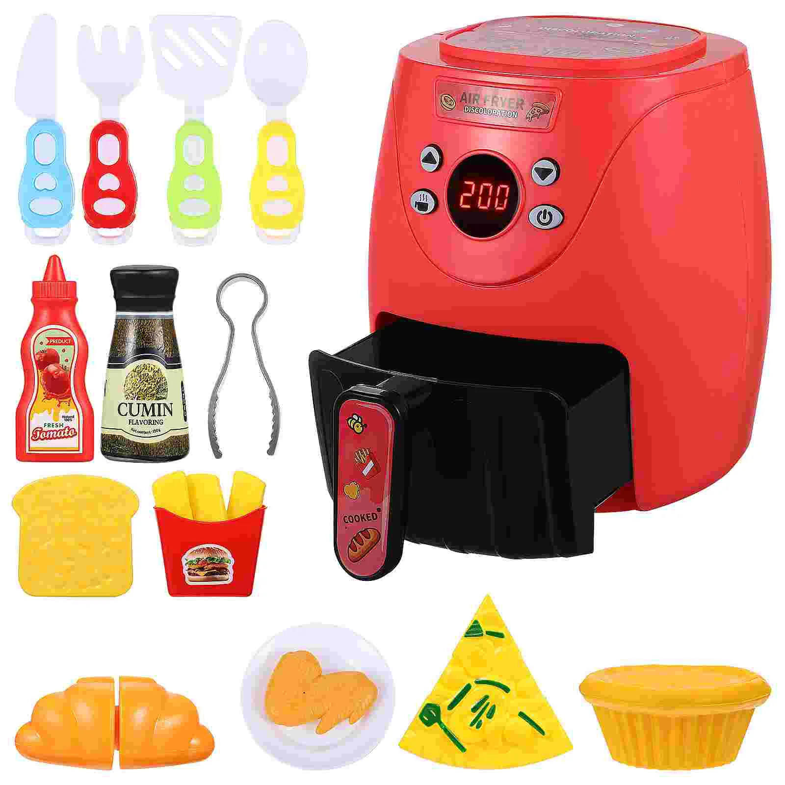 

Pretend Play Kitchen Toys Tomato Red Color Changing Air Fryer Children’s Cooking Playset
