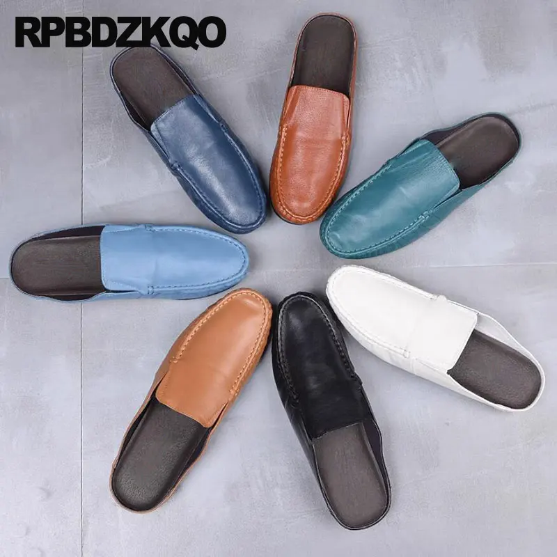 

2023 Closed Toe Real Genuine Leather Moccasins Mules British Style Slip On Men Casual Shoes Summer Half Slippers Mules Sandals