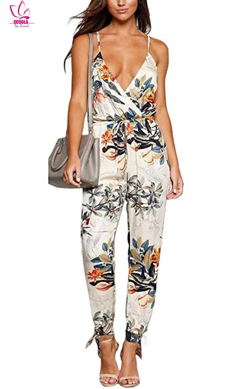 

Женский комбинезон на тонких бретельках, с цветочным принтом