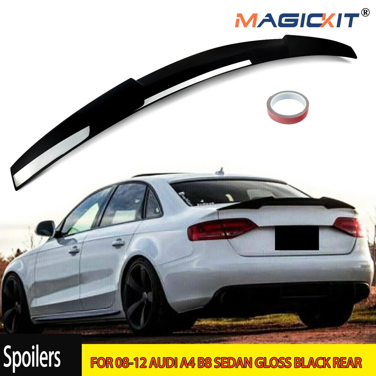 DLA 08-12 AUDI A4 B8 SEDAN GLOSS BLACK TYLNY SPOILER WING HIGHKICK V STYLE