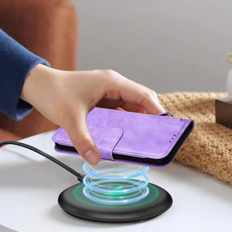 Luxury Leather Phone Case with Wireless Charging and Card Holder Wallet