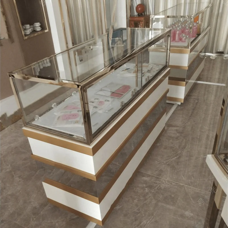 

custom.Metal Frame Jewelry Display Jewelry Table Showcase Perfume Shop Glass Display Counter Retail Showcase with Light