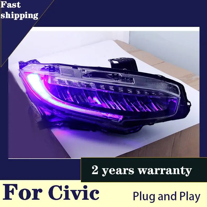 

KOWELL автомобильный Стайлинг для Honda Civic 2016 головной светильник s для DRL Объектив New civic светодиодный головной светильник s с желтым поворота светильник