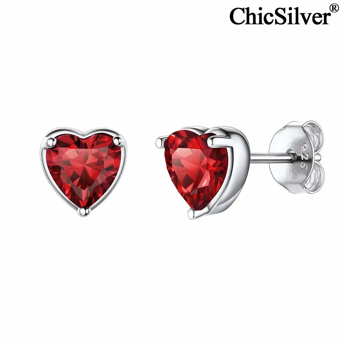 

Love Heart Crystal Birthstone Stud Earrings Cute Tiny Hypoallergenic 925 Sterling Silver Birthday Gift for Women