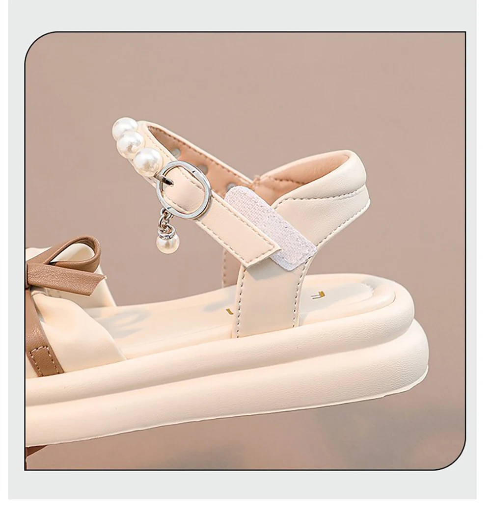 Summer Princess Sandals For Girls Korean Style Pearl Bow Children's Party Shoes Soft-soled Waterproof Beach Sandals For Girls 4