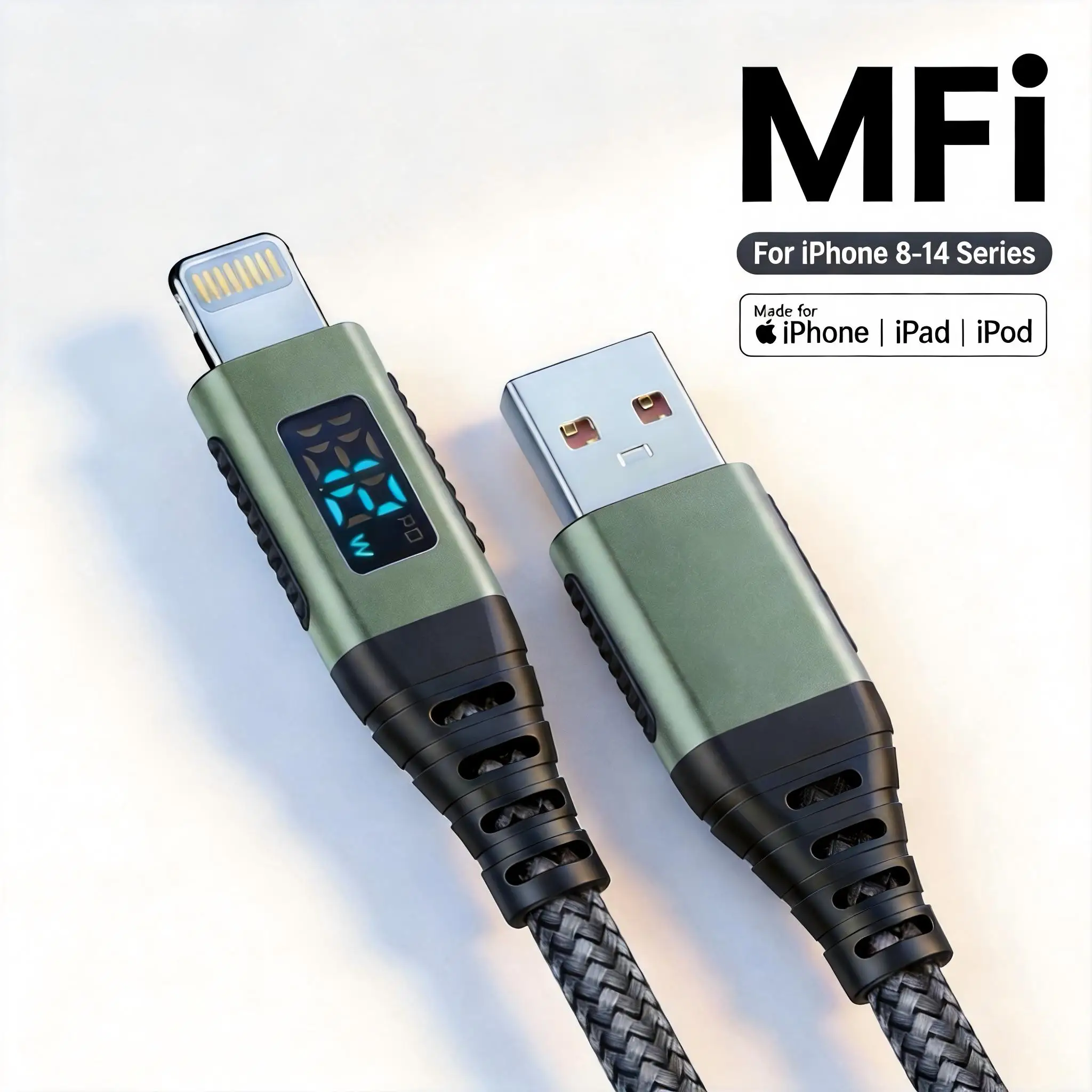 Premium MFi Certified Lightning Charger Cable - Fast 2.4A Charging with Extended Length