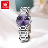 OLEVS Brand Fashion Purple Quartz Watches for Women Stainless Steel Waterproof Calendar Luxury Diamond Watch Womens Dress Watch 3