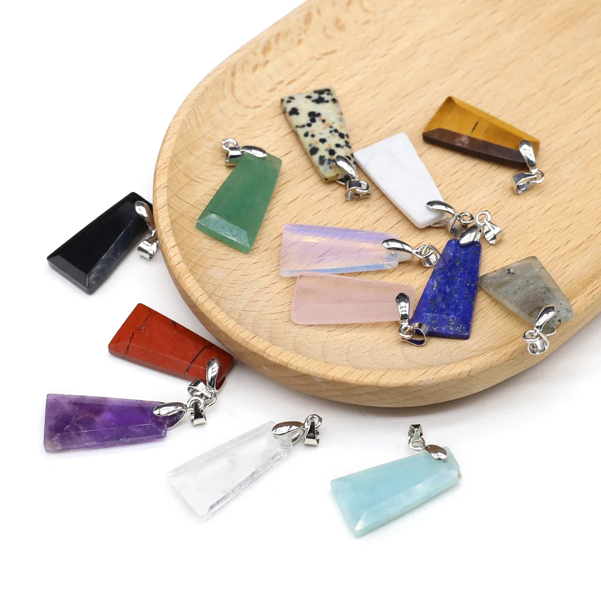 

10 PCS Wholesale Natural Stone Rose Quartz Agate Trapezoidal Pendant Jewelry Making DIY Necklace Earrings Accessories Gift
