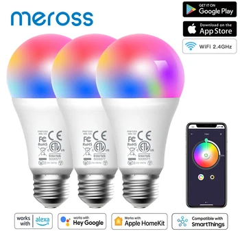 홈키트 9W 스마트 와이파이 전구 LED 램프, RGBWW 밝기 조절 E26 E27 B22 베이스 원격 제어 지원 알렉사 구글 홈 스마트사물