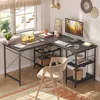 L Shaped Desk with Shelves 86 Inch Reversible for Home Office Gaming Writing Workstation with 3 Cable Holes.Corner Computer Desk 1