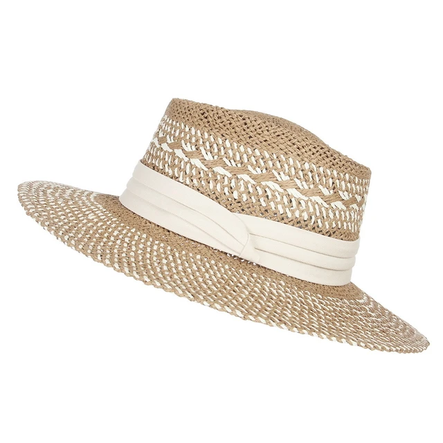 Ladies Handmade Paper Hat With Ribbon Summer Beach Hat for Women Panama Cap  Hollow Concave Flat Protetion Visor Sun Boat Hats - AliExpress