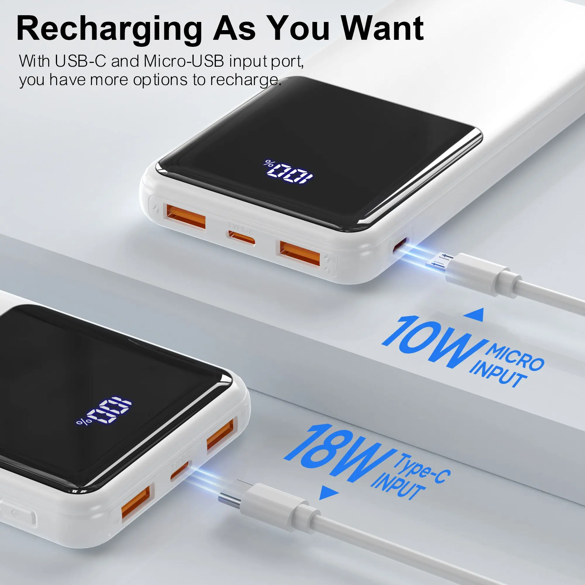 Power Bank Battery Pack Portable Charger, 10000mAh, PD 22.5W, Slim Design, 3 Outputs & 2 Inputs with LCD Display 3