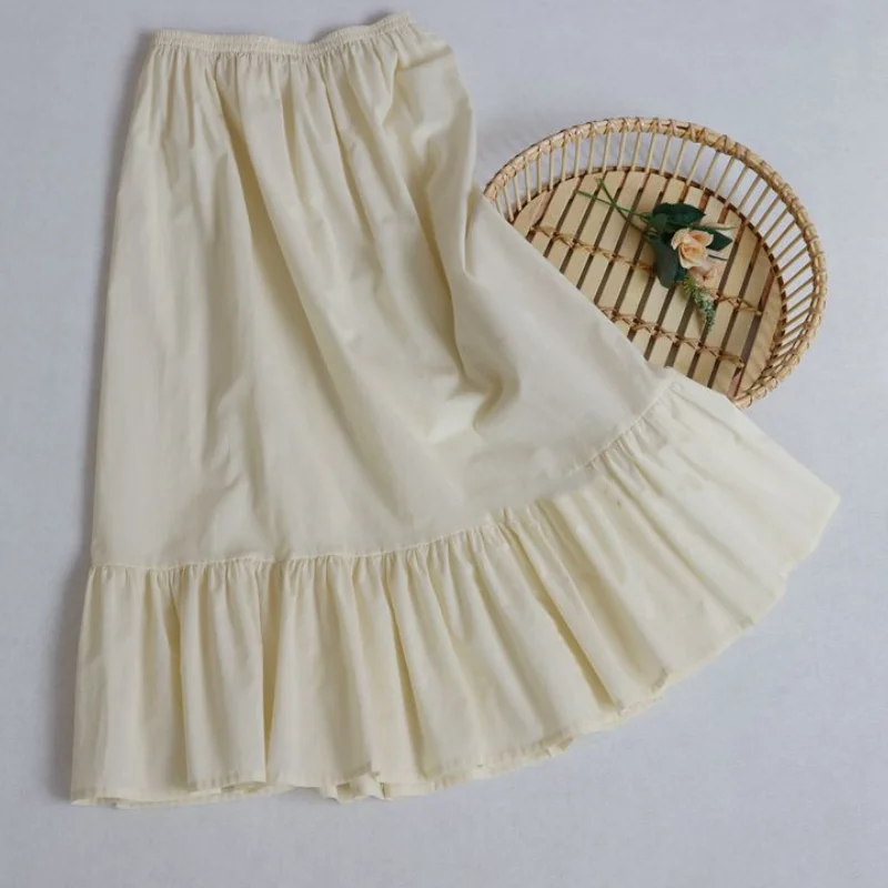 

Long Bottoming Skirt Breathable Pure Cotton Lining Petticoat Summer Hanbok Large Hem Single Layer Underskirt Apricot Half Slip