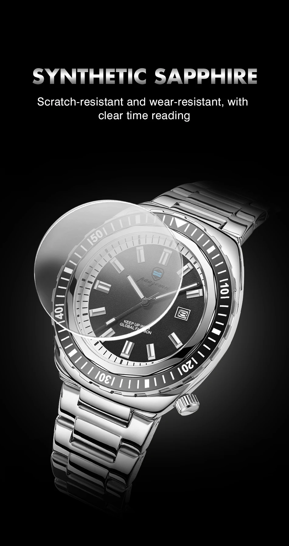 Montre homme de luxe, style business, date, jour de la semaine, étanche, lumineuse, bracelet sport en acier inoxydable, mouvement à quartz._voghion.com