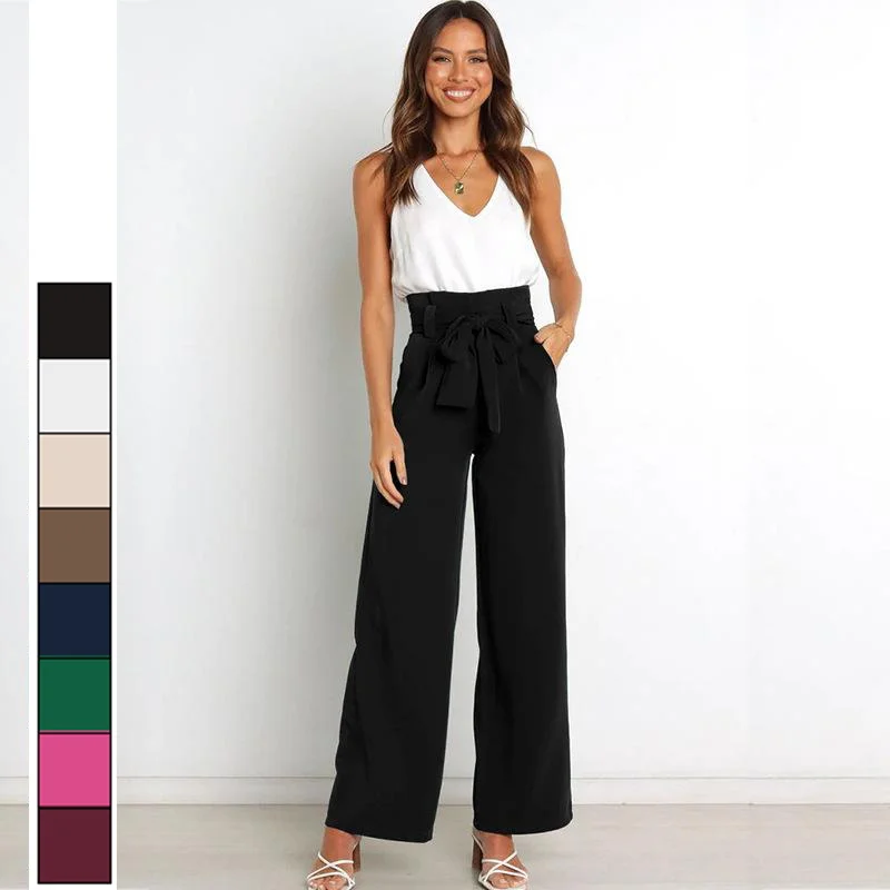 

2023 New Women's Fashion Leisure Wide-Leg Pants Solid Lace Up Suit Pants Temperament Commuter 8 Colors Office Trousers Workwear