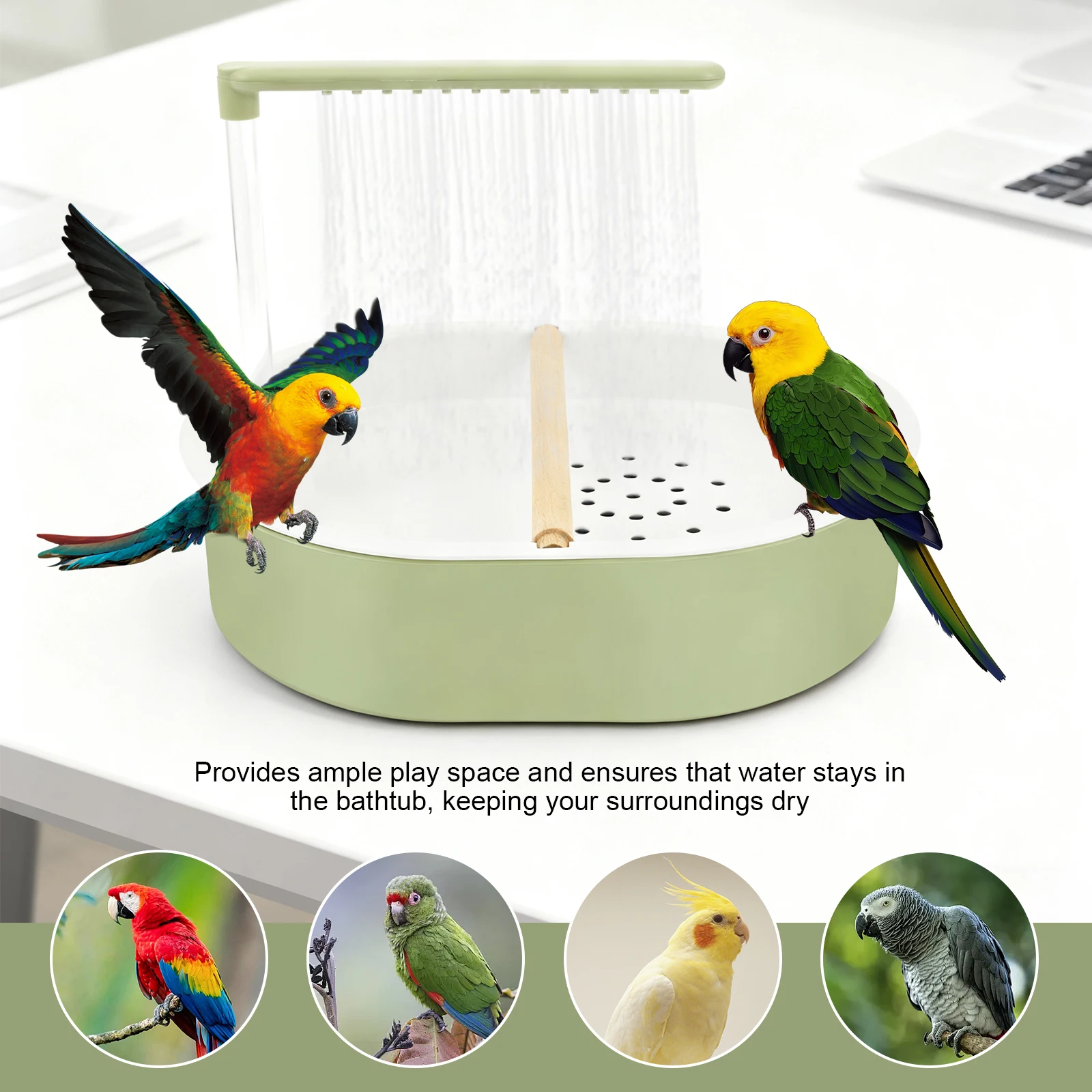 Circulating Water Bird Bathtub USB Electric Automatic Parrot Bathtub Cage Parrot Bird Shower Bath Pet Supplies Accessories Green