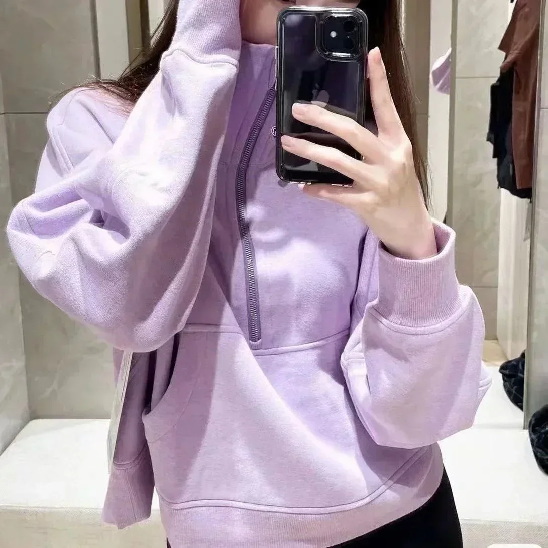 

Women Scuba Half Zip High Collar Hoodie Sport Pullover Fall/Winter Thickened Warm Outdoor Training Short Running Sweatshirt