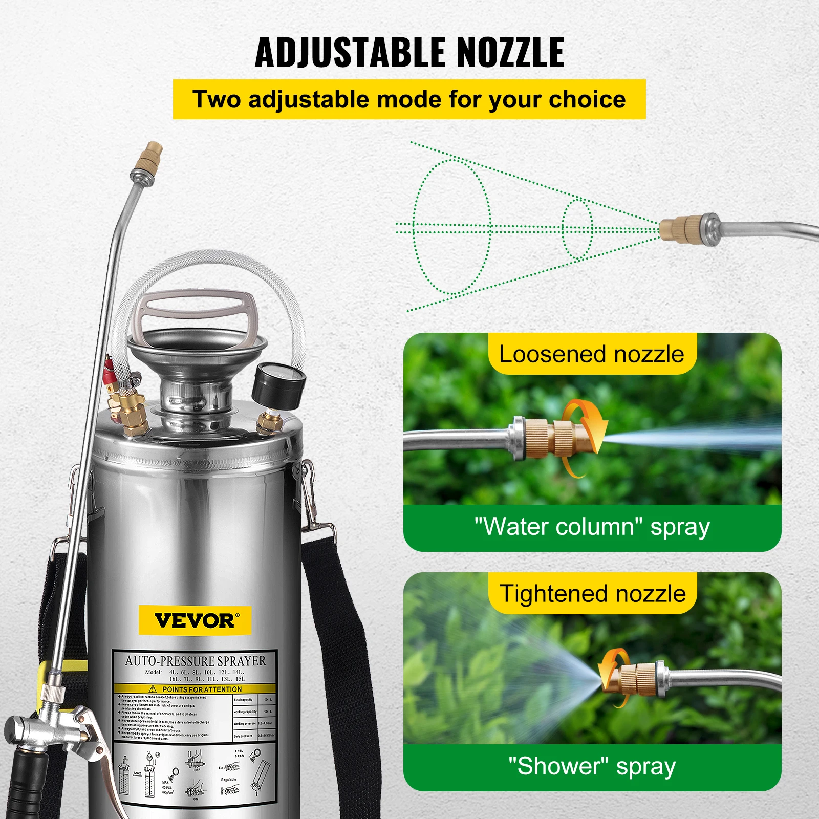 VEVOR 4-12L Hand Powered Sprayer Stainless Steel Watering Spraying Sprinkling Atomizer Pump Home Ground Garden Cleaning Sprayer 4
