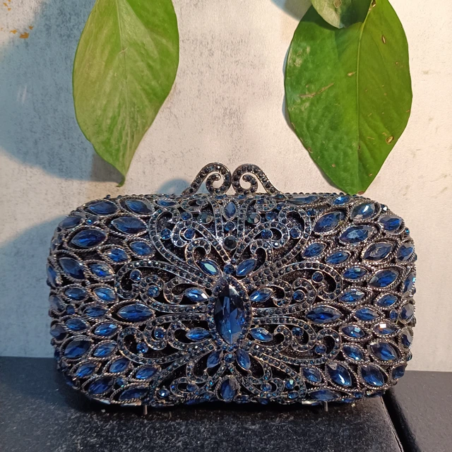 DUCHESS Women's Velvet Zari Zirkon Box Clutch Purse (Navy Blue) :  Amazon.in: Fashion