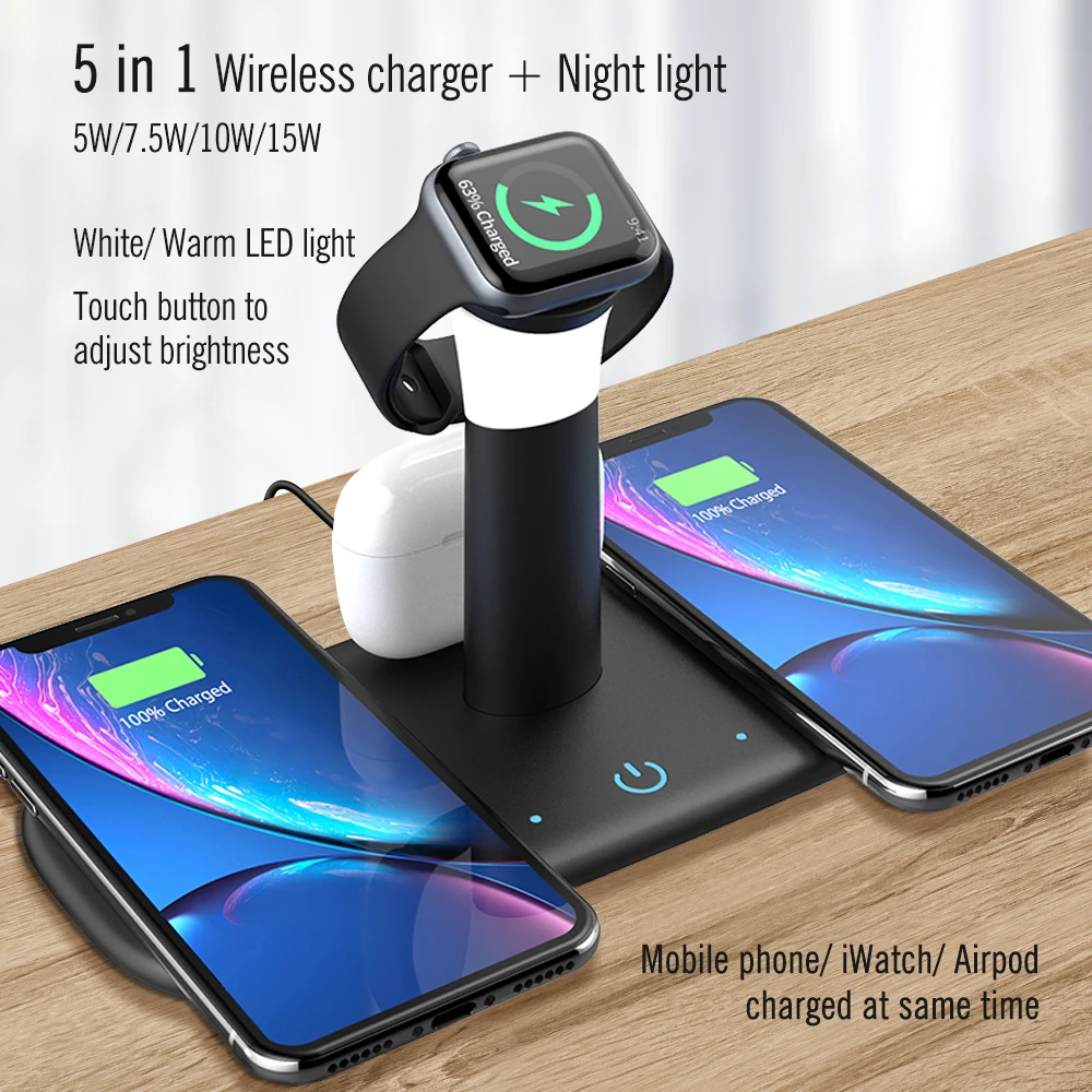 Держатель зарядного устройства 3 в 1QI для Apple Watch AirPods магнитная Беспроводная