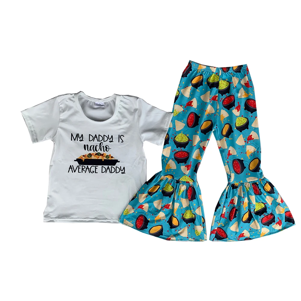 

Wholesale Girls Valentine's Day Outfits My Daddy Short Sleeve Fruit Food Bell Bottom Pants Girls Sets