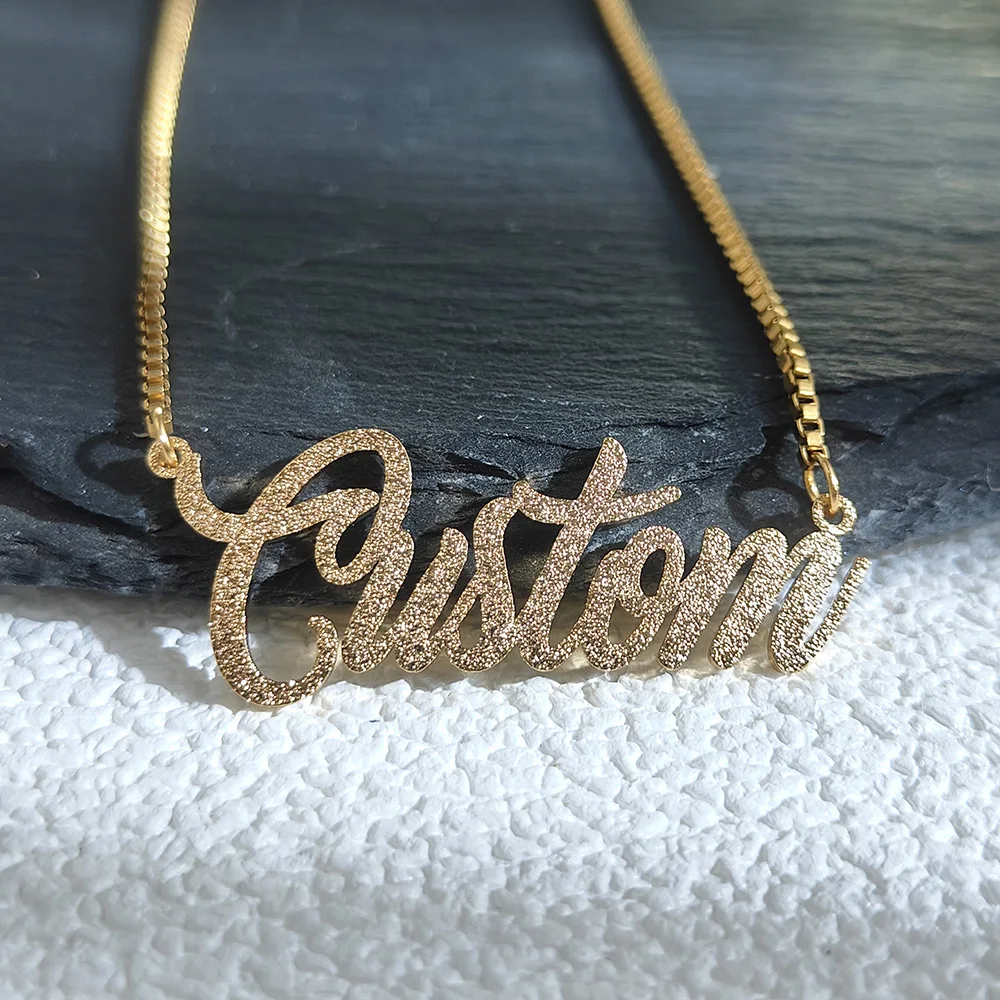 Personalized Custom Frosted Name Necklace for Women Charm Stainless Steel Customized Nameplate Pendant Necklace Fine Jewelry doremi custom hand stamped jewelry disc charm gold plating stainless steel pendant women personalised tags disc leather bracelet