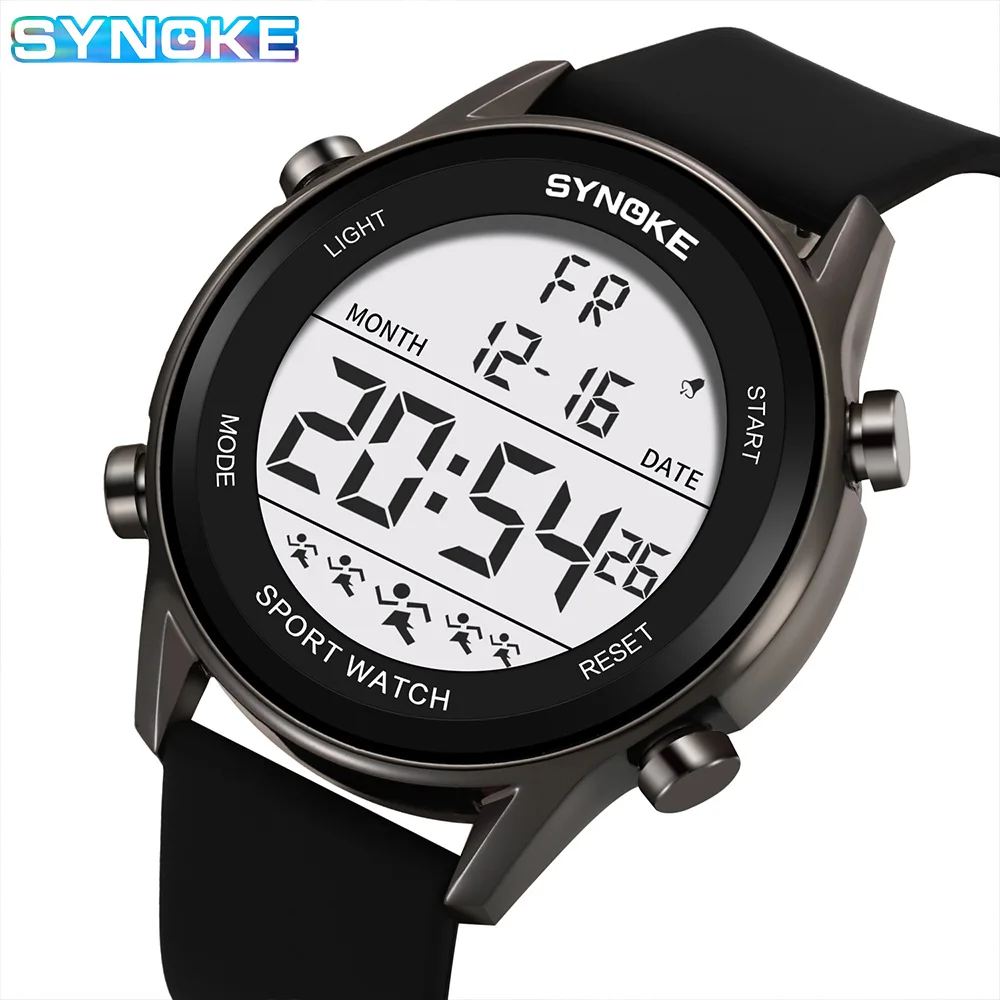 SYNOKE Men Outdoor Sports Multifunctional Waterproof Large Screen Display Luminous LED Digital For Men Fashion Silicon Watch 2