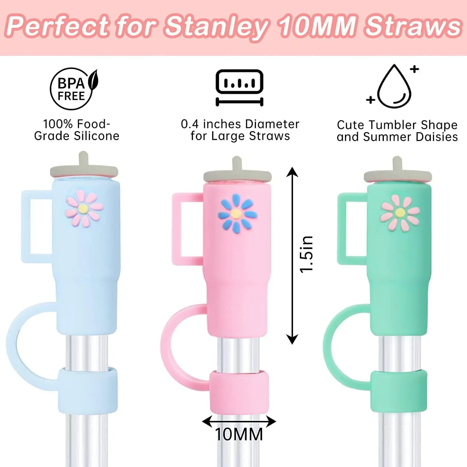 1/5Pcs 10mm straw covers Cap Compatible with Stanley 30&40 Oz Tumbler Cute Reusable Drink Straws Covers Kitchen Accessories