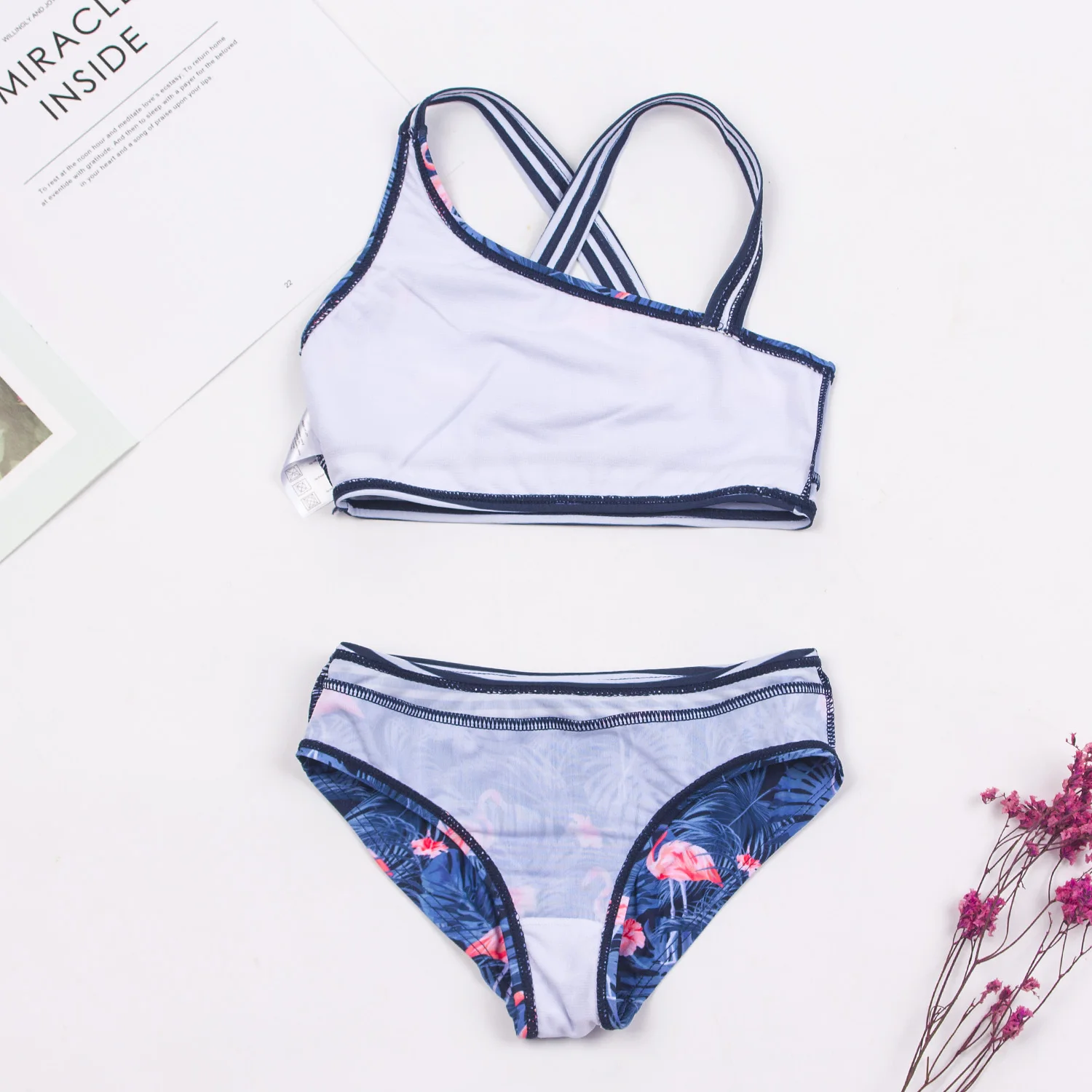 Flamingo Print Kids Girls Bikinis Set New Patchwork Child Swimwear Swimsuit Summer Children Biquini Infantil Bathing Suit