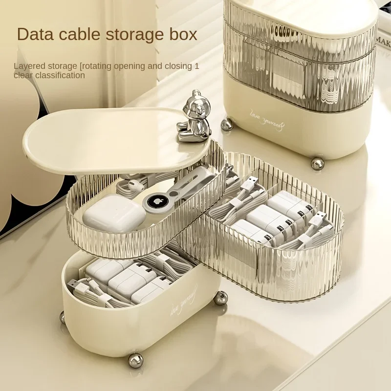 

Прозрачная вращающаяся стойка для хранения кабеля, настольная Многоуровневая коробка для косметики, украшений, Пыленепроницаемая стойка для передачи данных