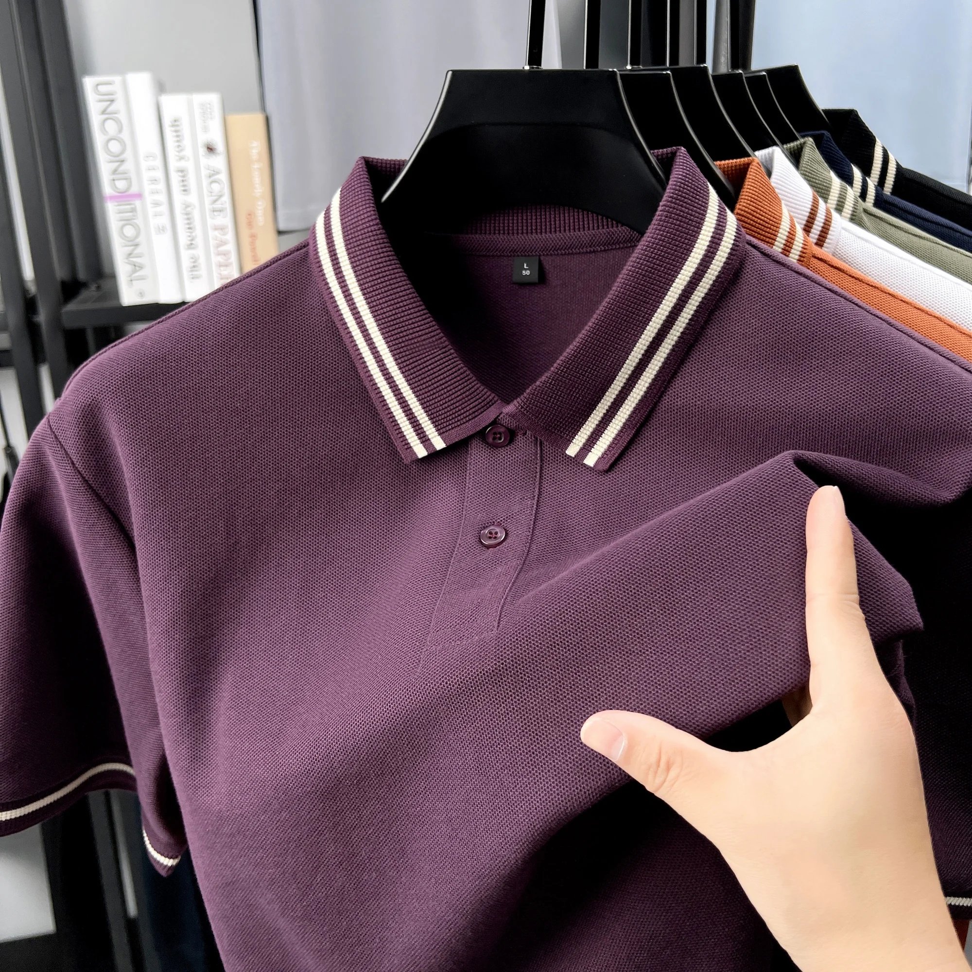 100% pure cotton summer men's striped collar short sleeve fashion hot selling polo shirt high-quality breathable comfort T-shirt 15 S233270e203764f7dac8633869f59c124r
