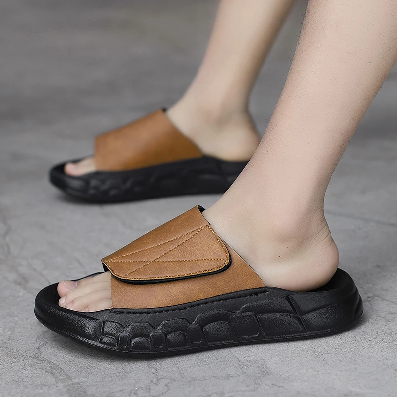 Fashion Men Beach Sandals Velcro Slippers Outdoor Design Soft Sole Slides Men Casual Shoes Flip-flops Home Slippers Sandals