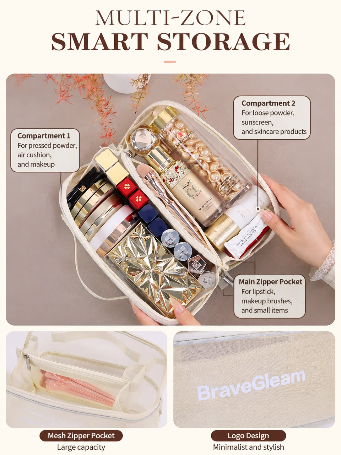 Transparent Pillow Makeup Bag Portable Travel Makeup Storage Bag Multi functional Toiletry Storage Bag 4