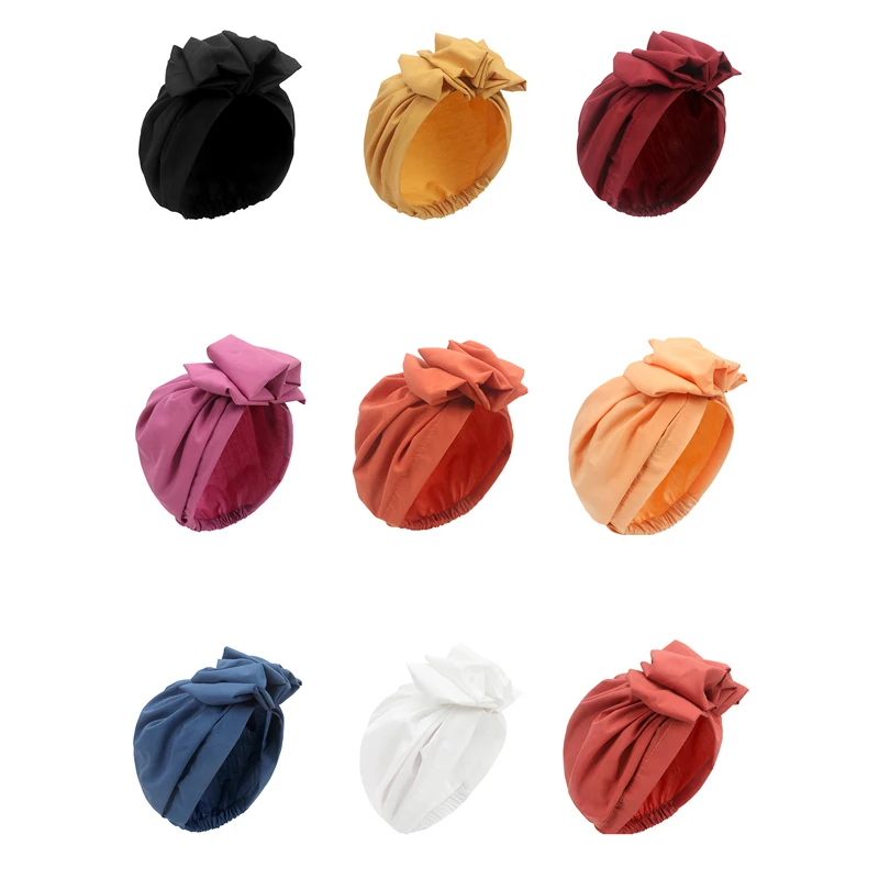 Women's Hijabs Hat Solid Large Bow Head Scarf Muslim Wedding Turban Scarves French Retro Flower Head Cap Fashion Ladies Bandanas