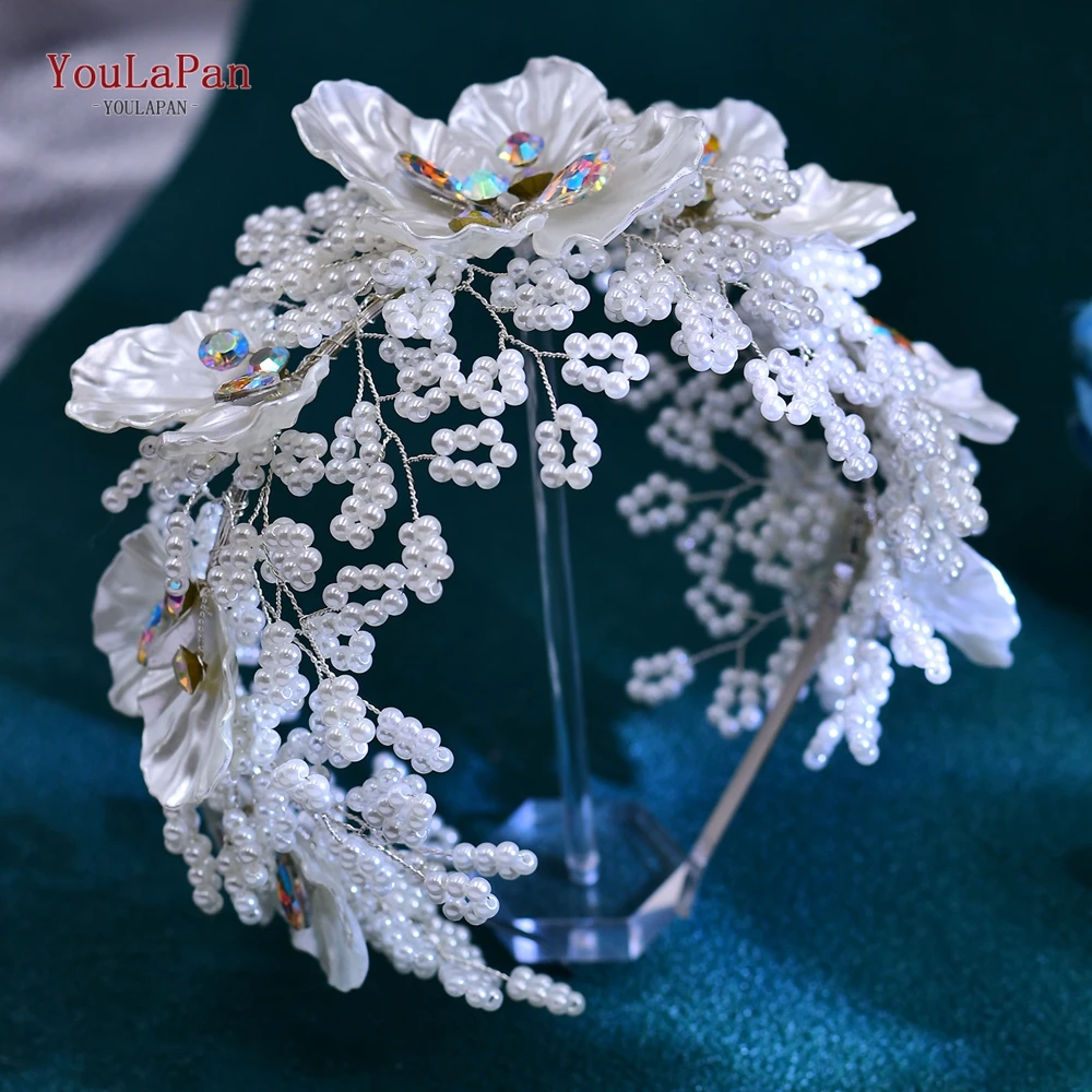 

TOPQUEEN Wedding Pearl Hair Accessories Bride Hair Hoop Crystal AB Headband Shell Flower Hair Decoration Bridal Headwear HP675