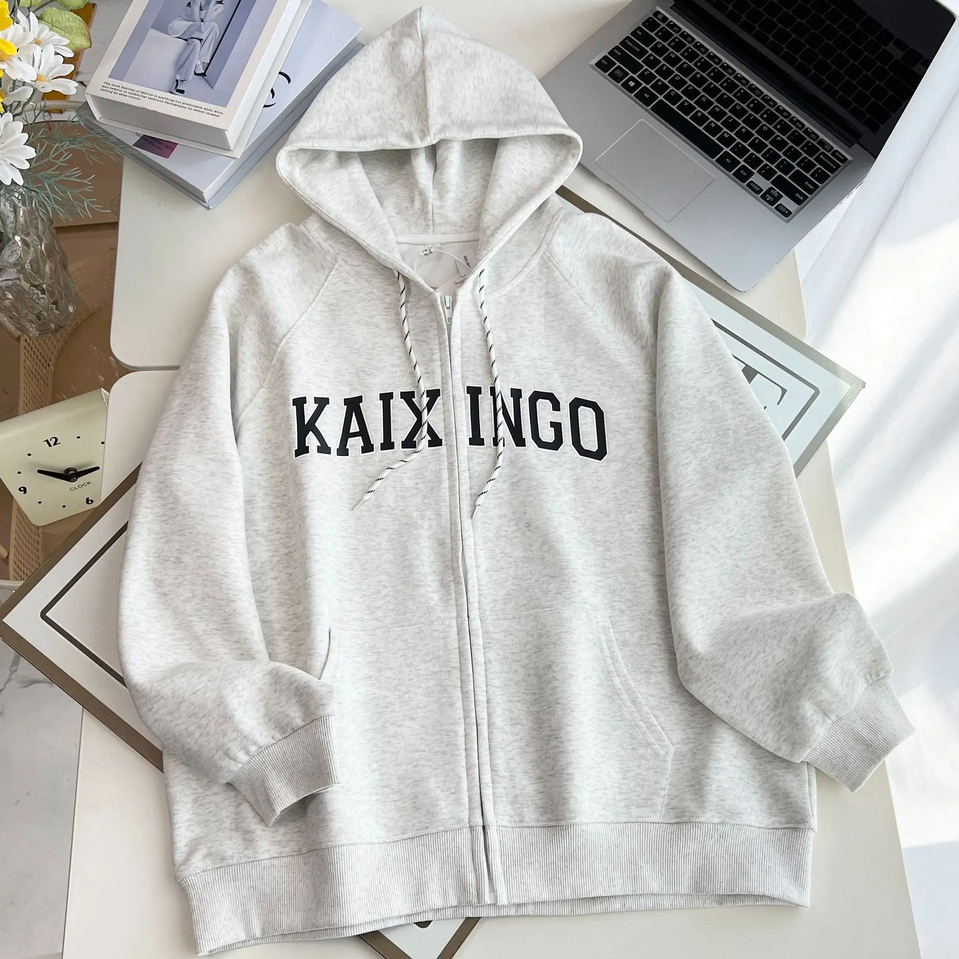 XXXXL Fashion Plus Size Women's Zipper Hoodies Oversized Autumn Simple And Casual Printed Letter Hooded Sweatshirt
