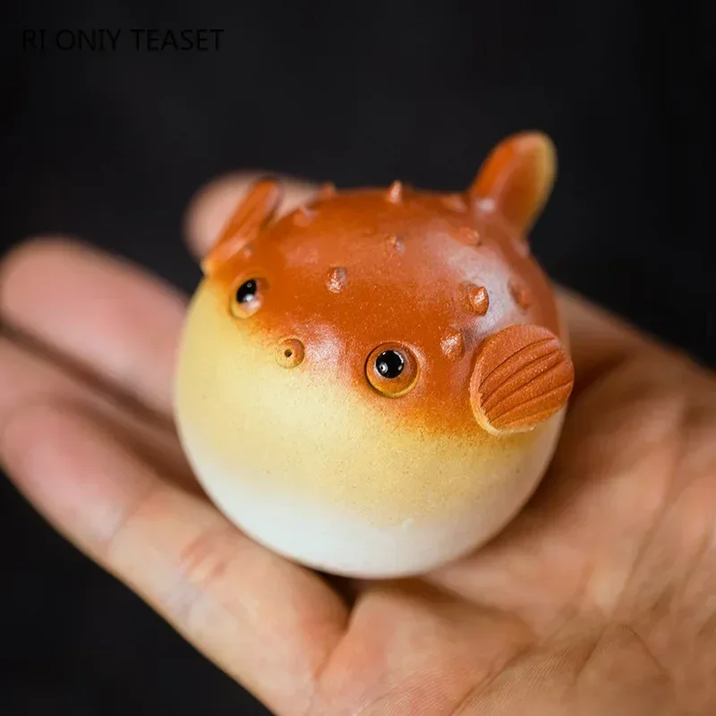 Yixing Purple Clay Tea Pet Handmade Pufferfish Statue Ornaments Animal Tea Figurine Sculpture Crafts Chinese Set Decors Art tea pet ornaments