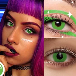 Vibrant Cyan Mesh White Colored Contact Lenses for Dramatic Cosplay & Halloween (Pure Green)