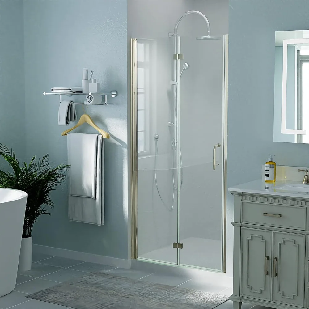 36-37.5 in.W x 72 in.H Bifold Frameless Glass Shower Door,1/4 in. Fold Clear Glass Shower Panel Pivot Swing Shower Doors,Brushed 2