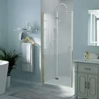 36-37.5 in.W x 72 in.H Bifold Frameless Glass Shower Door,1/4 in. Fold Clear Glass Shower Panel Pivot Swing Shower Doors,Brushed 2