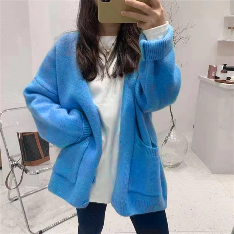 

Spring Autumn Womens Cardigans Solid Color V-neck Button Down weater Cardigans