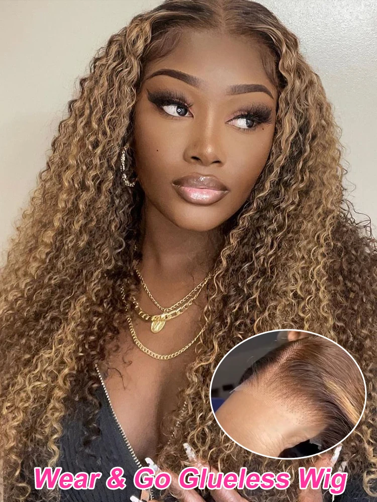 Highlight Ombre Deep Wave 7x5 Glueless Wig Human Hair Ready To Wear Brazilian 4/27 Curly Wig 13x4 Lace Frontal Wigs For Women