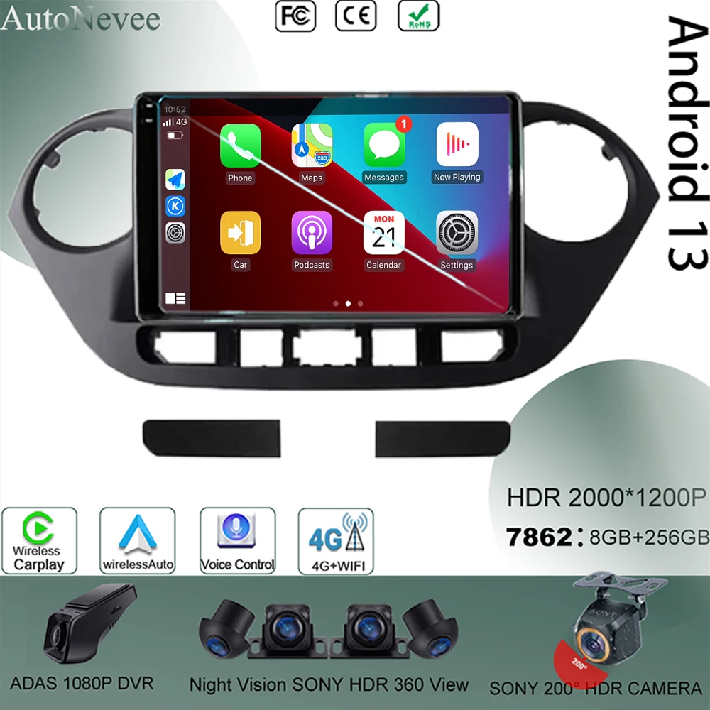 

Carplay Видео Android 13 для Hyundai Elantra I10 2013 - 2018 радио-навигация DVD мультимедийный сенсорный QLED GPS плеер автомобильное освещение WIFI
