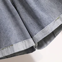 Plus Size Shorts For Women 2024 Summer New Arrivals High Elastic Waist Crimping Wide Leg Loose Streetwear Blue Jeans Shorts - Image 6