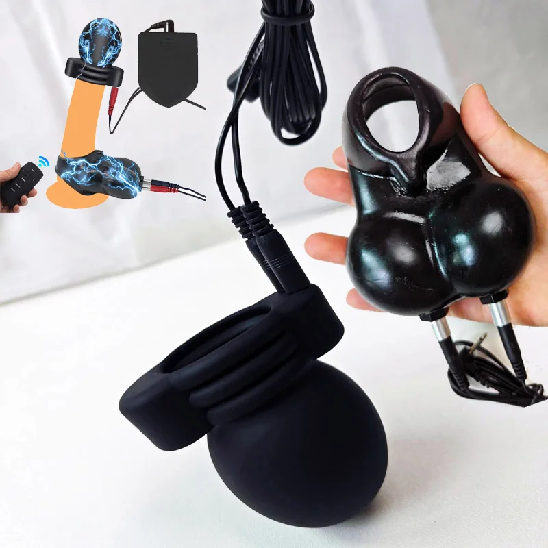 Electro Sex Toys Electric Sex Toys Electro Shock Glans Trainer Massage Cup Testicle Electrostimulation Cock Penis Extender Scrotum Bind Sleeve BDSM Sex Toy for Men